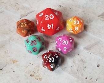 Red and white 31mm Mega Titan d20, dnd dice, oversized d20, large sized d20, dnd d20, dnd dice, ttrpg dice, 31mm large dnd d20