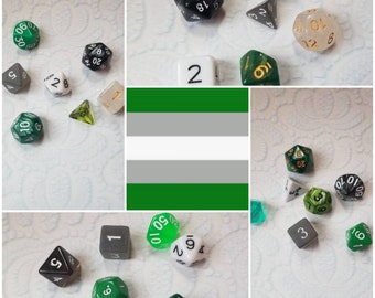 Gray Romantic flag 16mm dnd dice, hand chosen, curated set of polyhedral gaming dice, DnD dice set, RPG dice, LGBTQ dice,