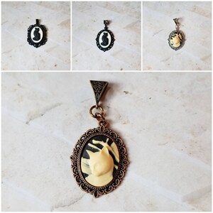 Cat cameo pendant, cat cameo necklace, black  cat cameo, kitty cameo necklace, black  kitty necklace, cat jewelry,  Witches familiar cameo