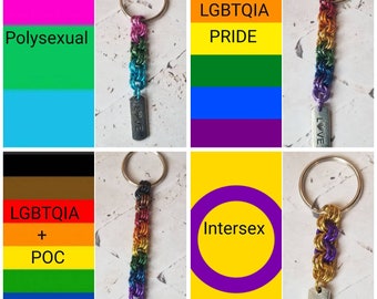 LGBT Pride keychain, chain maille, pride flag colors keychain, flag keychains, LGBTQ pride, LGBT keychain, gender, sexuality, 16 choices