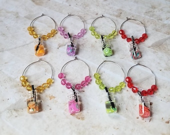 Wine charms x 8, glass markers, wine charms, cup charms, bottle marker, drink marker, fruit water charms, fruit drink wine charms