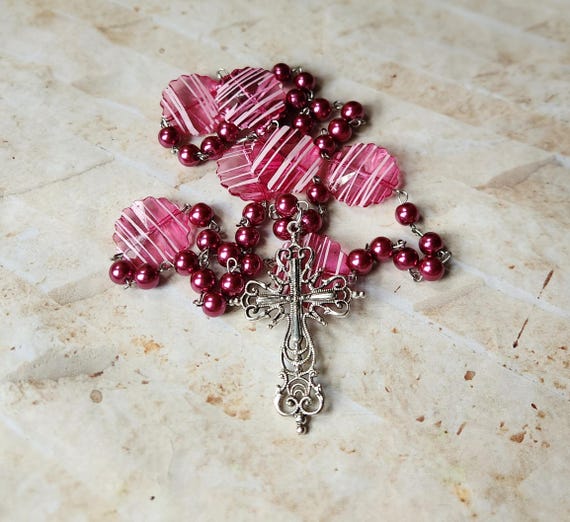 Lutheran Rosary, Prayer Beads, Hand-wired, Stainless Steel, Mauve
