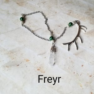Freyr pendulum, God pendulums, divination, dowsing pendulum, beaded pendulum, gemstone pendulum, stainless steel chain, Gods, pagan