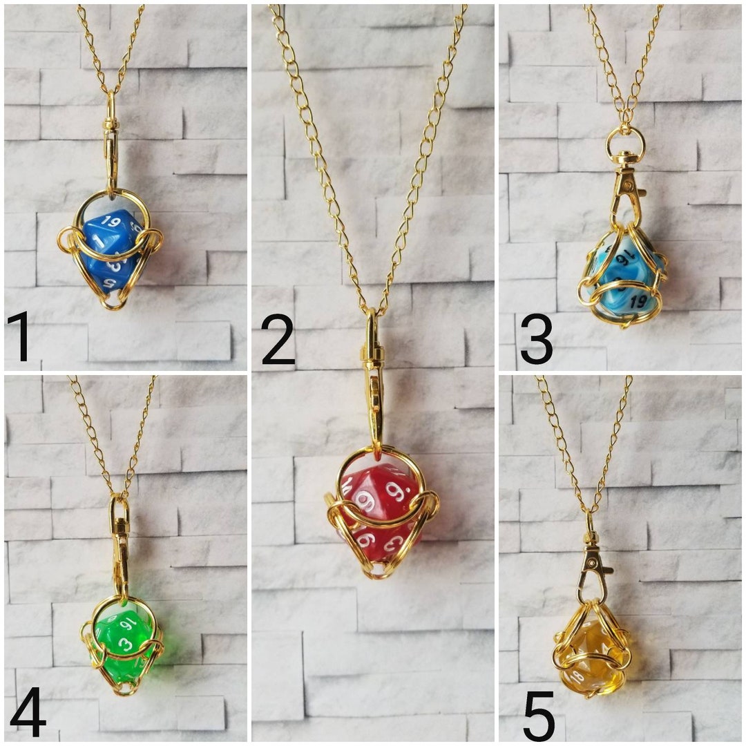 Gold Captive Dice Jewelry, Removable D20 Necklace, Dice Jail Necklace