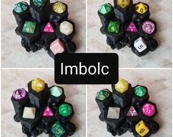 Imbolc 16mm dnd dice sets, Imbolc dice sets, Sabbat themed dnd dice, themed hand picked dnd dice, curated set, polyhedral dice, RPG dice