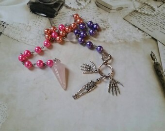 Day of the Dead prayer beads, Dia de Los Muertos prayer beads, pagan prayer beads, stainless steel, glass pearls, Sea glass, skeleton charms