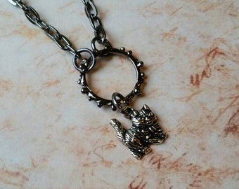 Kitten day collar, discreet day collar, symbolic jewelry, BDSM collar, submissive collar,  gunmetal tone, kitten charm, princess collar