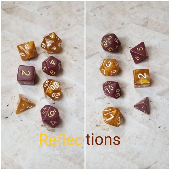 Reflections dnd dice, brown and gold curated dice set, polyhedral dice, DnD dice set, gaming dice, set of 7 dice, hand picked sets, 16mm