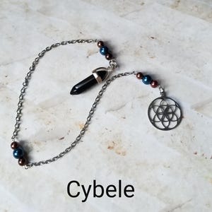 Cybele pendulum, Goddess pendulum, divination, dowsing pendulum, beaded pendulum, gemstone pendulum, stainless steel chain, Goddess, pagan