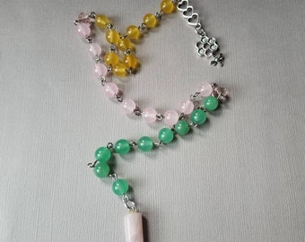 Ostara prayer beads, pagan prayer beads, witches prayer beads, stainless steel, Malay jade, Rose Quartz, honeybee and comb charm