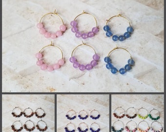 Wine charms x 6 or 8, glass markers, wine charms, cup charms, bottle charms, wine glass charms, beverage markers, gemstone and Millifiori