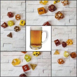 Beer 16mm dnd dice sets, brew dnd dice sets, themed hand picked dnd dice, curated set, polyhedral dice, D and D dice, gaming dice, set of 7
