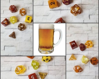 Beer 16mm dnd dice sets, brew dnd dice sets, themed hand picked dnd dice, curated set, polyhedral dice, D and D dice, gaming dice, set of 7