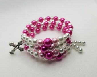 Orthodox prayer bracelet, Orthodox Chotki, 100 bead, Orthodox Christian prayer bracelet, memory wire, multi-loop, pink and white, religious