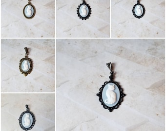 Cat cameo pendant, cat cameo necklace, white and blue cameo, kitty cameo necklace, blue  kitty necklace, cat jewelry,  Wedgewood blue cameo