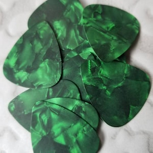 Destash guitar picks, plectrums, pearl guitar picks, dark green, glossy or less glossy, destash guitar plectrums, generic, 20 or 50