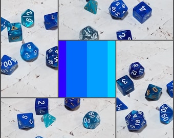 Sets of 7 blue 16mm dnd dice, polyhedral gaming dice, DnD dice set, RPG dice, DnD dice, D and D dice, gaming dice, curated sets