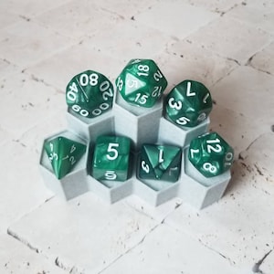 Pearl deep green 16mm dnd dice with white numbers, polyhedral gaming dice, DnD dice set, RPG dice, D and D, gaming dice, set of 7 DnD dice