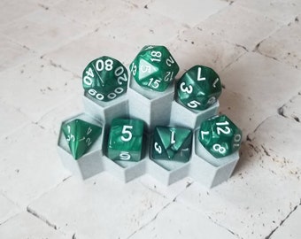 Pearl deep green 16mm dnd dice with white numbers, polyhedral gaming dice, DnD dice set, RPG dice, D and D, gaming dice, set of 7 DnD dice