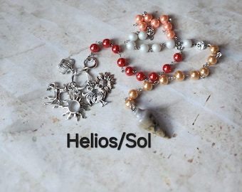 Helios/Sol prayer beads, Greeco-Roman deity prayer beads, hand-wired, stainless steel, silver-toned charms, Greek, Roman