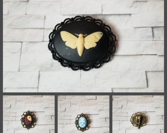 Cameo brooch, cameo pin, lolita brooch, day of the dead cameo pin,  Death head moth cameo pendant, cameo jewelry,   skull and roses cameo