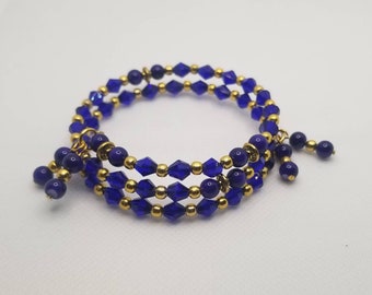 Witch ladder bracelet, cobalt blue, gold, memory wire bracelet, beaded bracelet, Wiccan, New Age, wrap bracelet, Witches laddwe prayer beads