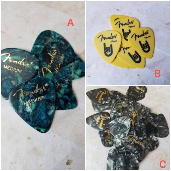 Destash guitar picks, guitar plectrums, genuine premium Fender guitar picks, Fender picks x 6, choice of four colors, premium Fender picks
