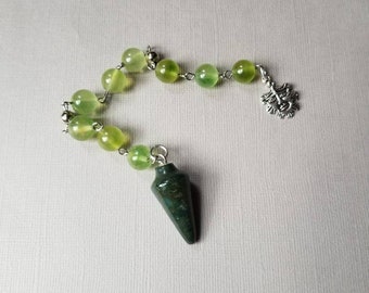 Litha prayer beads, pagan prayer beads, pagan chaplet, Midsummer prayer beads, mini prayer beads, stainless steel, Malay jade, gemstone