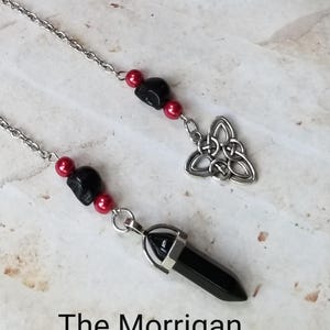 The Morrigan pendulum, Goddess pendulum, divination, dowsing pendulum, beaded pendulum, gemstone pendulum, stainless steel chain, Goddess