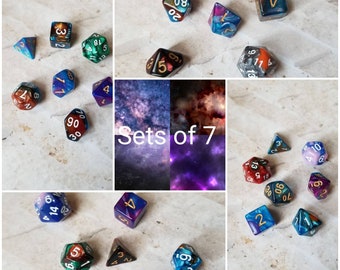 Sets of 7 Nebula 16mm dnd dice, polyhedral gaming dice, DnD dice set, RPG dice, DnD dice, D and D dice, gaming dice, curated sets
