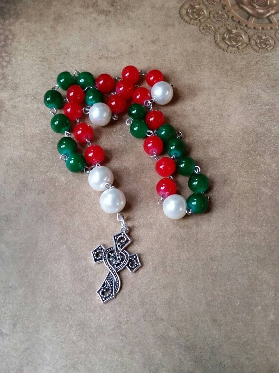 Anglican prayer beads, Methodist rosary, Protestant prayer beads, Episcopal rosary, stainless steel, Christmas colors, Malay Jade beads
