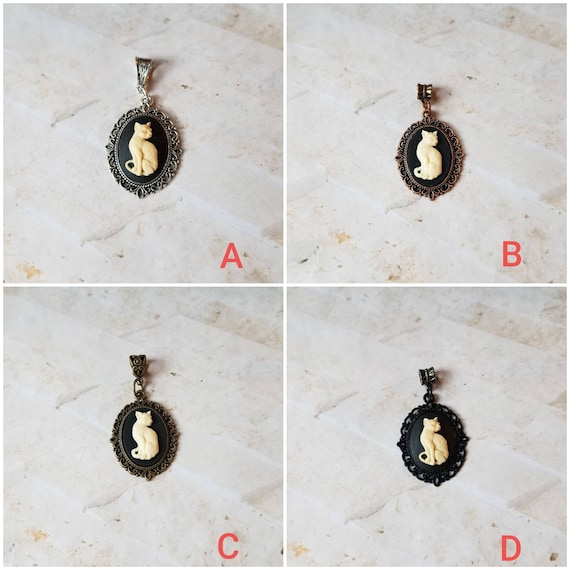 Cat cameo pendant, cat cameo necklace, ivory cameo, kitty cameo necklace, black kitty necklace, cat jewelry, Witches familiar cameo