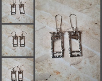 Whimsical earrings, kitschy earrings, gothic earrings, guillotine earrings, Halloween earrings, horror earrings, guillotine ear wires