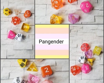 Pangender flag 16mm dnd dice, hand chosen, curated set of polyhedral gaming dice, DnD dice set, RPG dice, LGBTQ dice, Gray ace dice