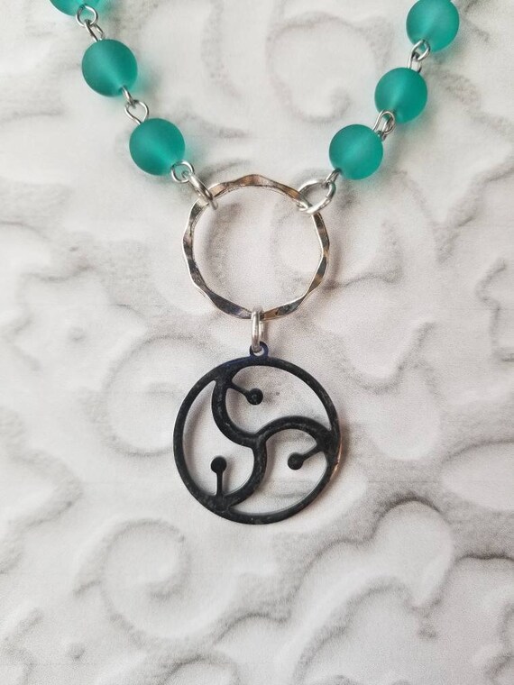O ring day collar, discreet day collar, symbolic jewelry, BDSM collar, submissive collar, stainless, teal sea glass, BDSM symbol charm