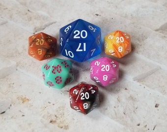 Translucent blue and white 31mm Mega Titan d20, dnd dice, oversized d20, large sized d20, dnd d20, dnd dice, ttrpg dice, 31mm large dnd d20