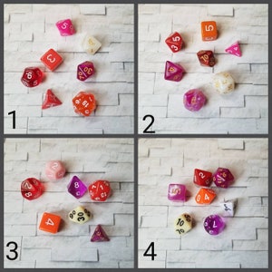 Lesbian flag 16mm dnd dice, hand chosen, curated set of polyhedral gaming dice, DnD dice set, RPG dice, LGBTQ dice, Sunset Lesbian pride