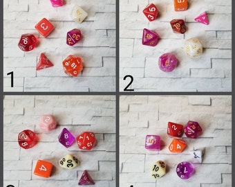 Lesbian flag 16mm dnd dice, hand chosen, curated set of polyhedral gaming dice, DnD dice set, RPG dice, LGBTQ dice, Sunset Lesbian pride