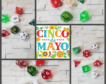 Sets of 7 Cinco de Mayo 16mm dnd dice, polyhedral gaming dice, DnD dice set, D and D dice, gaming dice, curated sets, Mexican flag colors