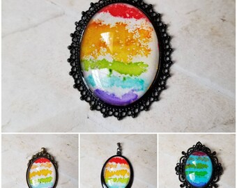 Alcohol ink art jewelry, alcohol ink pendant, alcohol ink on glass, original art jewelry, alcohol ink rainbow, alcohol ink necklace, LGBTQ