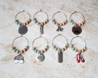 Pride wine charms x 8, glass markers, wine charms, cup charms, bottle charms, wine glass charms, beverage markers, rainbow wine charms