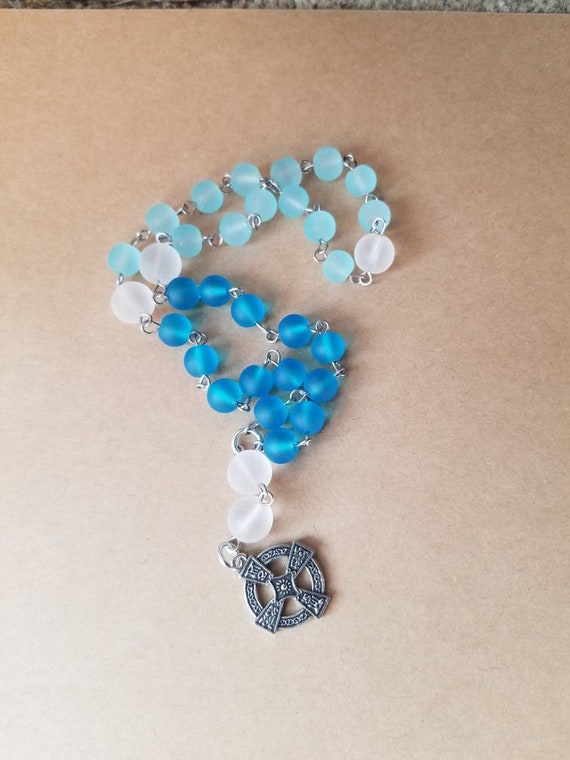 Anglican prayer beads, Methodist rosary, Protestant prayer beads, Episcopal rosary, stainless steel, Winter prayer beads, sea glass, Celtic