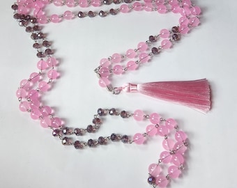 フルマラ、マラビーズ、ジャパマラ、108ビーズのヒンドゥー教/仏教/ジャイナ教/シーク教/道教の祈祷用ビーズ、ステンレススチールピン、マレー翡翠、チェコガラス