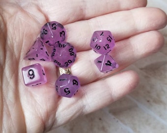 Purple glow in the dark 10mm Mini Dnd dice, polyhedral gaming dice, DnD dice set, RPG dice, D and D dice, set of 7 DnD dice, 10mm dice,
