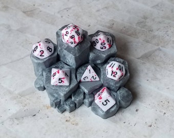 White and red speckled 16mm dnd dice with black numbers, polyhedral gaming dice, DnD dice set, RPG dice, gaming dice, set of 7 DnD dice