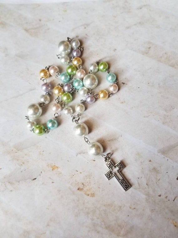 Easter prayer beads, Anglican prayer beads, Methodist prayer beads, Episcopal rosary, Protestant prayer beads, stainless steel, pastel