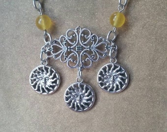 Pagan circlet, pagan necklace, pagan jewelry, wear as headpiece or necklace, ritual headpiece, Malay Jade beads, Sun charms, stainless steel