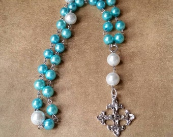 Anglican prayer beads, Methodist rosary, Protestant prayer beads, Episcopal rosary, stainless steel, Winter prayer beads, glass pearls