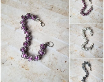 Captive bead bracelet, captured pearl jewelry, chain maille bracelet, captive pearl bracelet, caged bead bracelet, aluminum jump rings