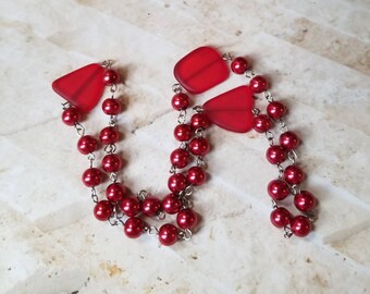 Orthodox prayer beads, Orthodox Chotki, stainless steel, Chotki, Komboskini, hand-wired, red glass pearl beads, red recycled glass,
